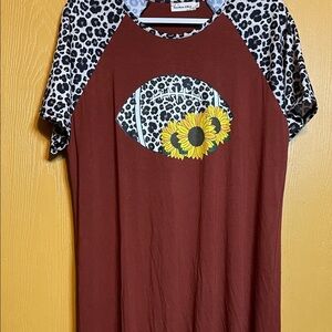 Southern Stitch Leopard Print with Football and Sunflowers Raglan Tee